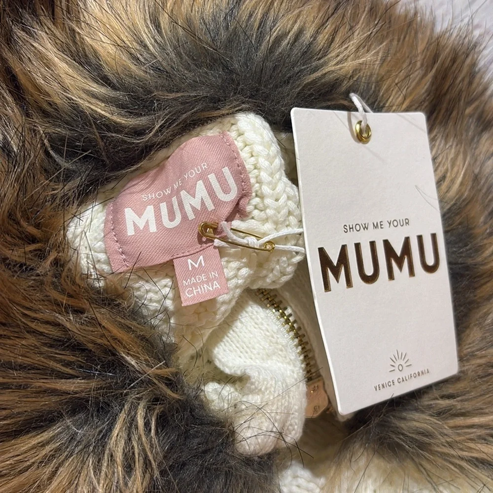 NWT SHOW ME YOUR MUMU sun valley pullover in cream faux fur